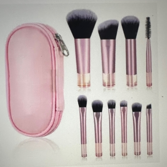 ❗️5/$25❗️Pink Makeup Brush Set with Matching Case 10pcs - Picture 1 of 7
